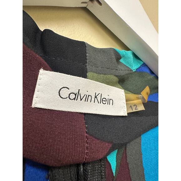 NWT Calvin Klein US 12 Sapphire Blue Geometric Sleeveless V-Neck Office Stretch - Picture 5 of 11